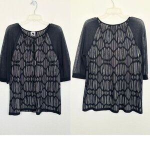 M Missoni Women's Lace Knit Top 3/4 Sleeve Keyhole Front Black Size IT 42 US 6